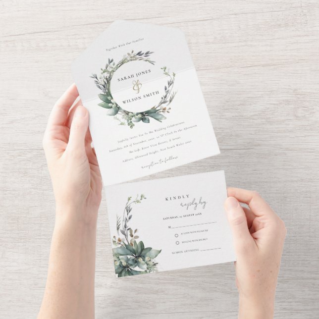 Casamento Rustic Watercolor Green Foliage Wreath (Tearaway)