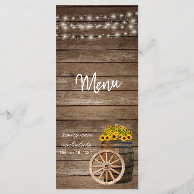 Casamento Rustic Wood Barrel e Sunflower - Menu (Frente)