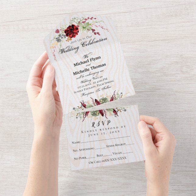 Casamento Rustic Wood Burgundy (Tearaway)