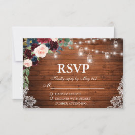 Casamento Rustic Wood Burgundy Blue Floral RSVP