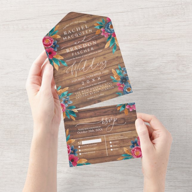 Casamento Rustic Wood Floral Watercolor (Tearaway)
