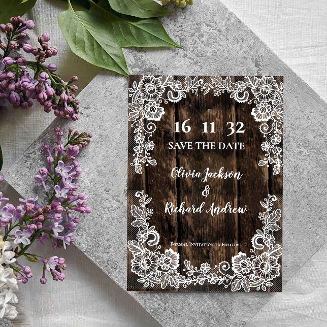 Casamento Rustic Wood Lace Country Salve a Data (Rustic Wood Lace Country Wedding Save the Date)