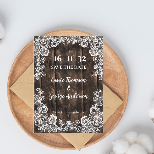 Casamento Rustic Wood Lace Country Salve a Data (Rustic Wood Lace Country Wedding Save the Date)