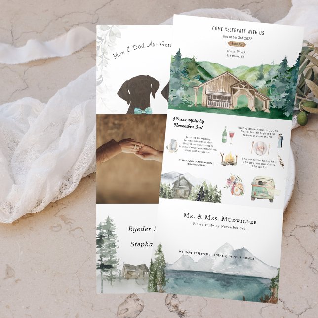 Casamento Rustic Woods Barn | Convite triplo (Criador carregado)