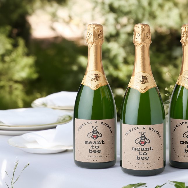 Casamento Rústico Abelha Predestinada (Rustic Meant To Bee Wedding Sparkling Wine Label)