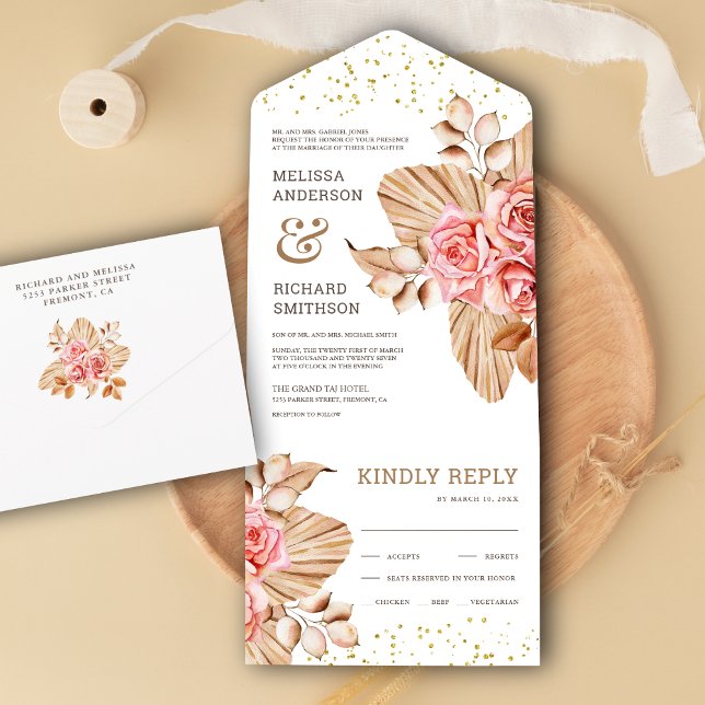 Casamento Rústico Boho Palma Seca Terroso Rosa Pea (Criador carregado)