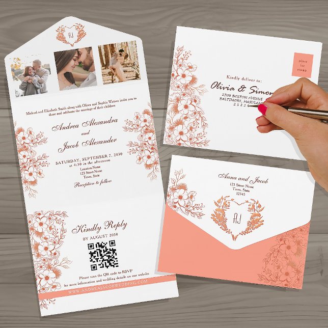 Casamento Rústico Chic Floral Coral (Criador carregado)