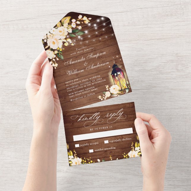 Casamento Rústico de Lanterna de Madeira Rosas Bra (Aba destacável)