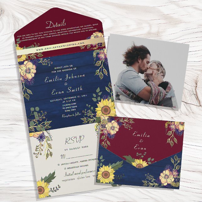 Casamento Rústico em Burgundy e Girassóis Navy (Criador carregado)