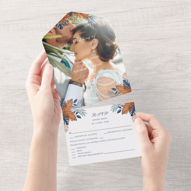 Casamento Rústico Monstera Azul Meia-Noite (Aba destacável)