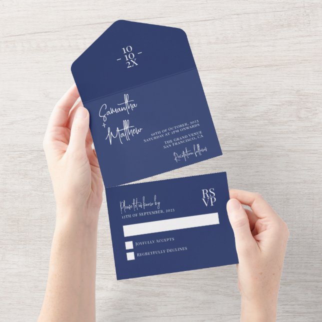 Casamento Rústico Simples Moderno Azul Marinho (Aba destacável)