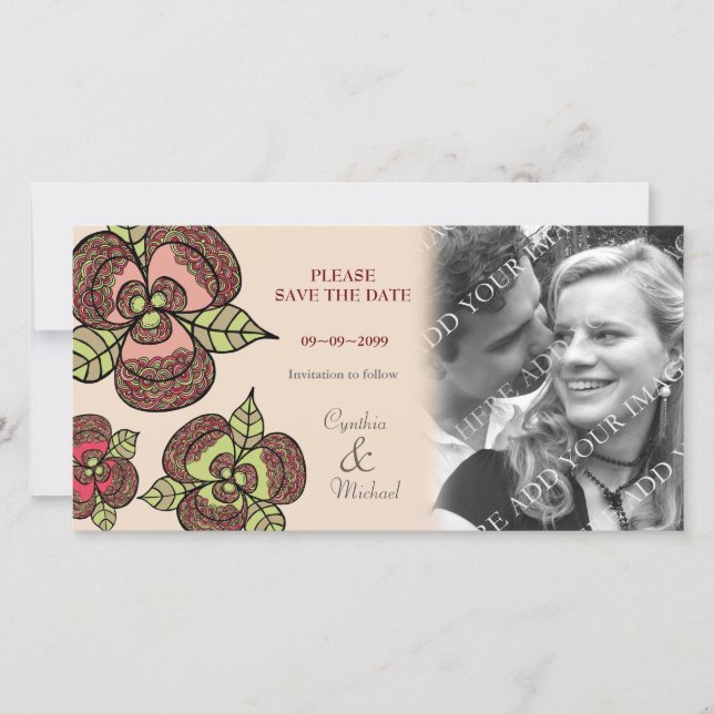 Casamento Salve a Data Cartão com fotos Blooms Jap (Frente)