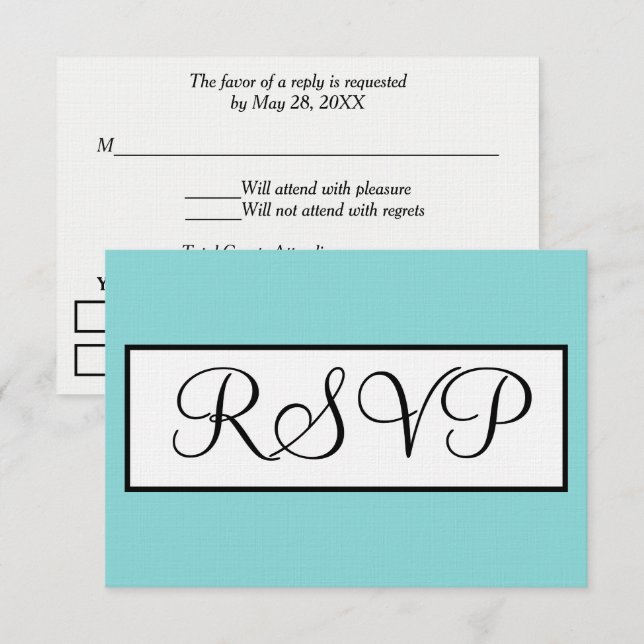 Casamento Seafoam Azul Branco RSVP  (Frente/Verso)