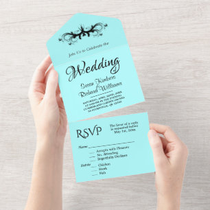 Casamento Simples Aqua e Black Tri Fold w Rsvp