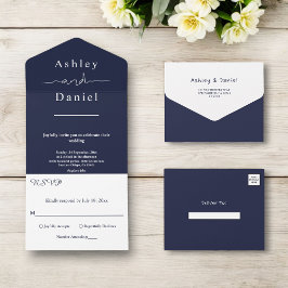 Casamento Simples Branco Azul Marinho Chic