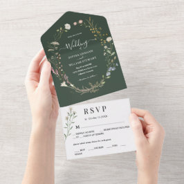 Casamento Simples de Flores Selvagem Verde Escuro