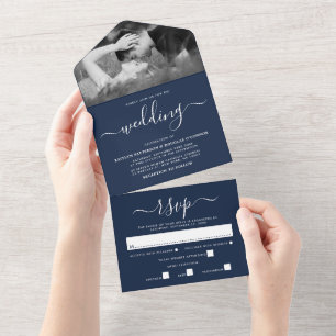 Casamento Simples de Script Azul e Branco do Marin