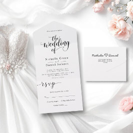 Casamento Simples de Script Branco e Preto Delicad
