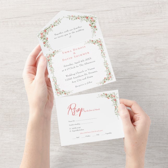 Casamento simples de Script de Rosas Florais Elega (Aba destacável)