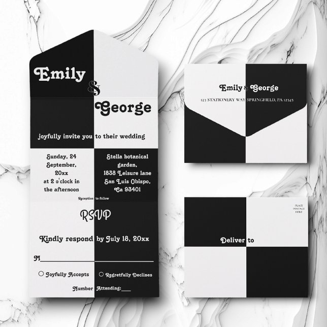 Casamento Simples Do Chic Branco E Negro Elegante (Criador carregado)