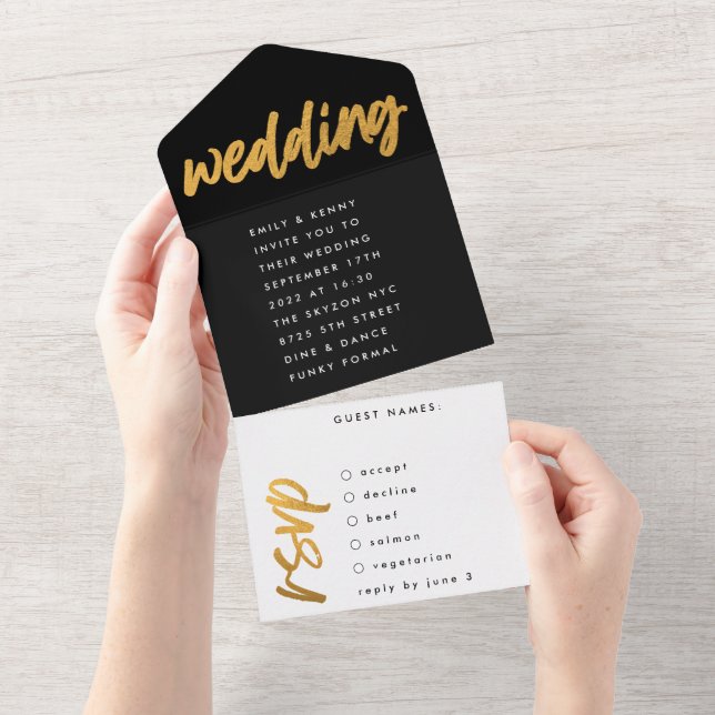 Casamento Simples Dourado Moderno Negro (Tearaway)