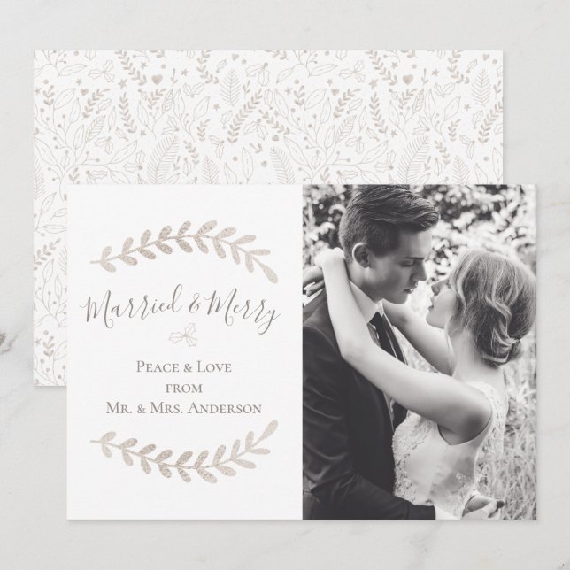 Casamento Simples e Feliz Branco Dourado Casado (Frente/Verso)