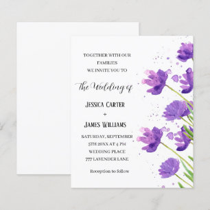 Casamento Simples Elegante De Aquarela Floral Roxa