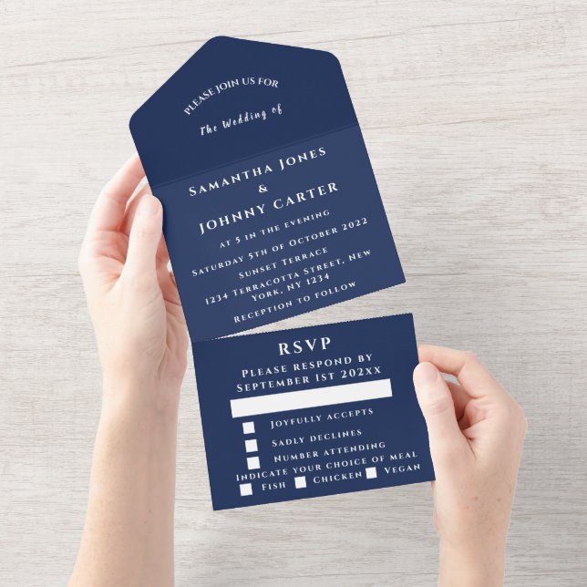 Casamento Simples Elegante Moderno marinho Azul (Aba destacável)
