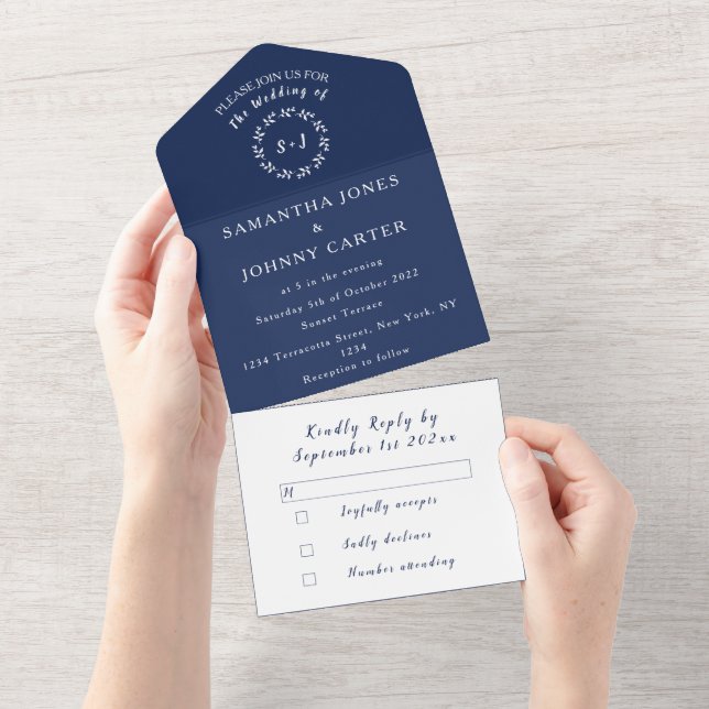 Casamento Simples Elegante Moderno marinho Azul (Aba destacável)
