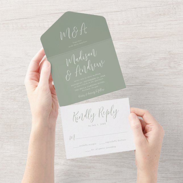 Casamento Simples em Verde Sage com Letra (Tearaway)