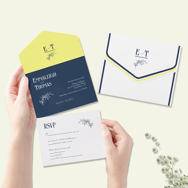 Casamento Simples Moderno Azul Marinho e Amarelo (Criador carregado)