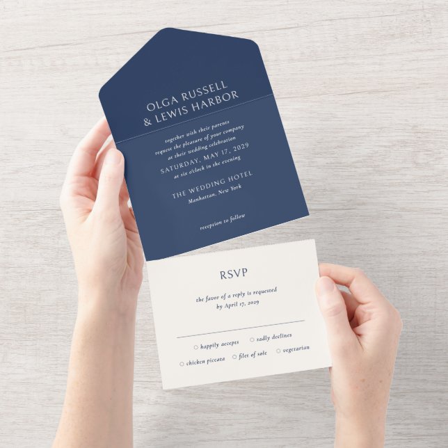 Casamento Simples Moderno Creme e Azul-Marinho (Aba destacável)