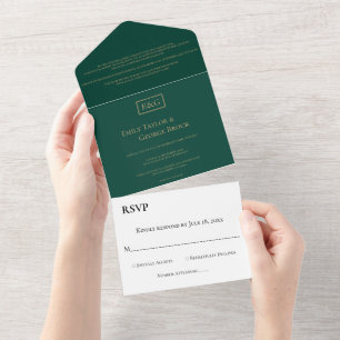 Casamento Simples Moderno Dourado Monograma Verde 
