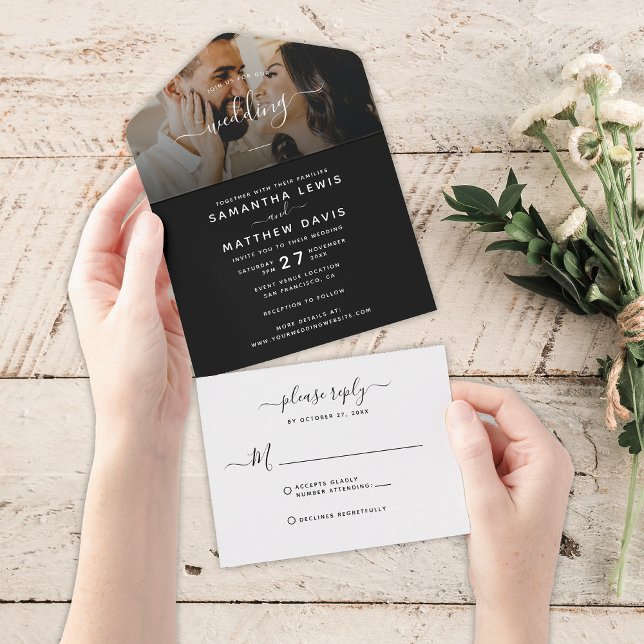 Casamento Simples Preto e Branco Minimalista (Criador carregado)