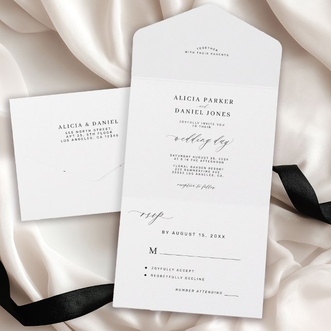 Casamento simples preto e branco minimalista elega (Criador carregado)