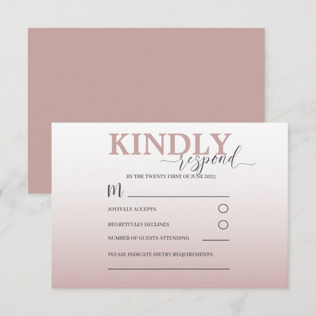 Casamento simples RSVP Rosa Dourado Elegante (Frente/Verso)