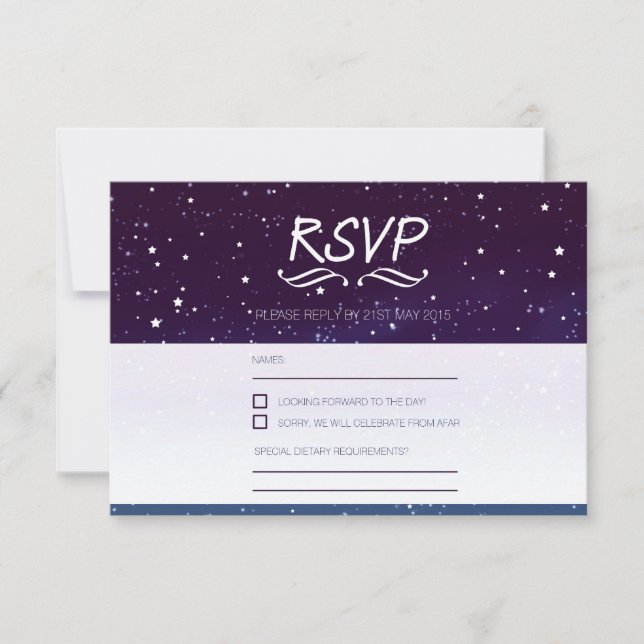 Casamento sob as estrelas RSVP céu noturno azul (Frente)