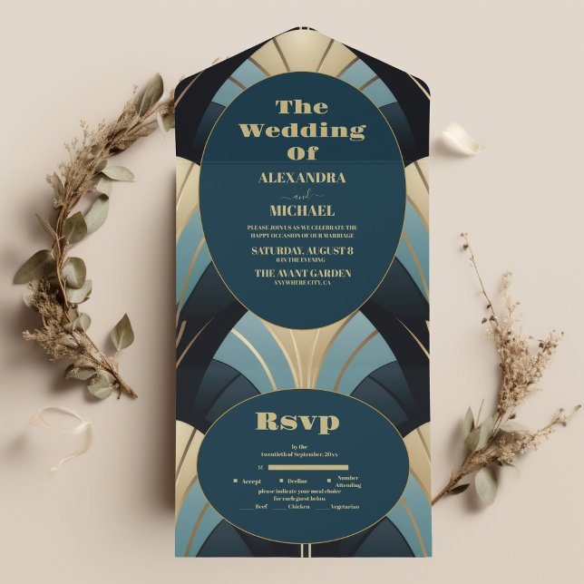 Casamento sofisticado de Deco Azul e Dourado (Criador carregado)