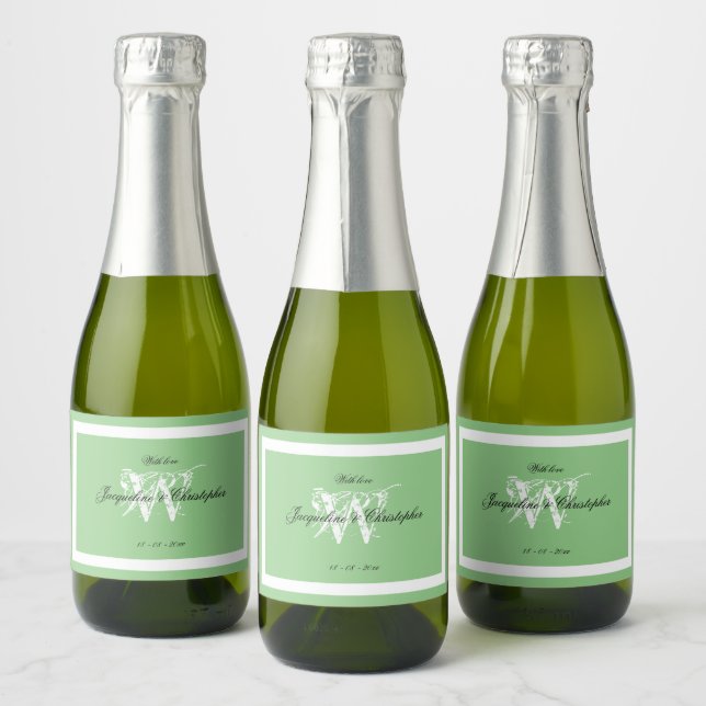 Casamento Sofisticado Verde Suave Branco Monograma (Garrafas)