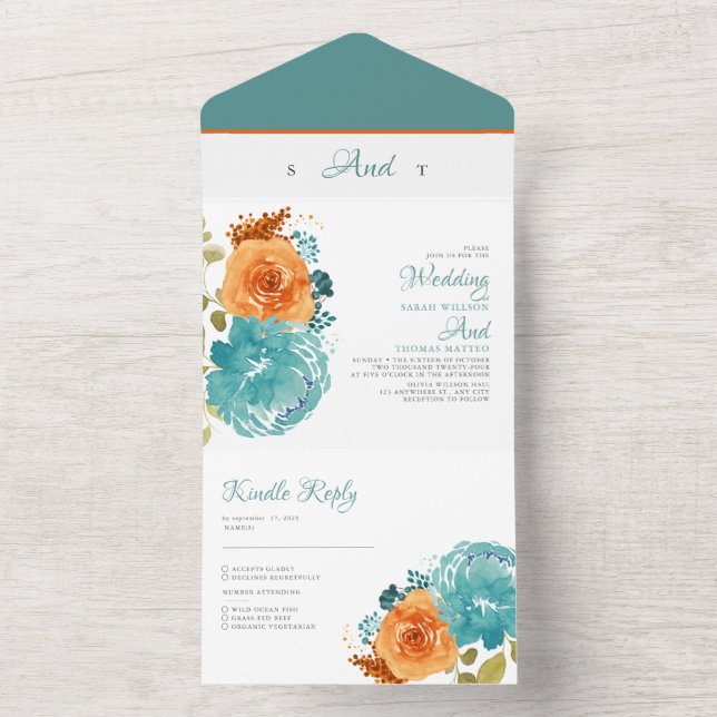 Casamento Teal Orange Fall Floral Terracotta Boho (Interno)