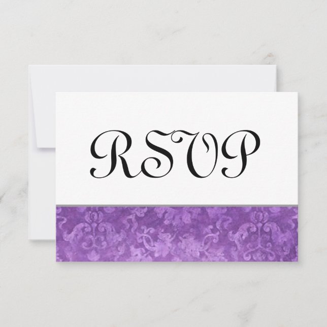 Casamento tema damasco de Grunge RSVP Roxo V2 (Frente)