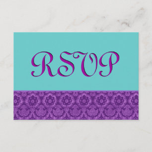Casamento tema damasco de Vintage RSVP Roxo e Aqua