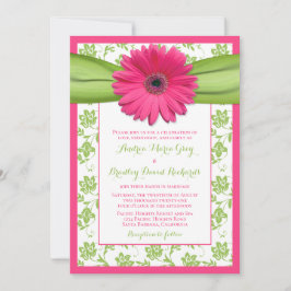 Casamento tema damasco Floral Verde-Rosa Convite