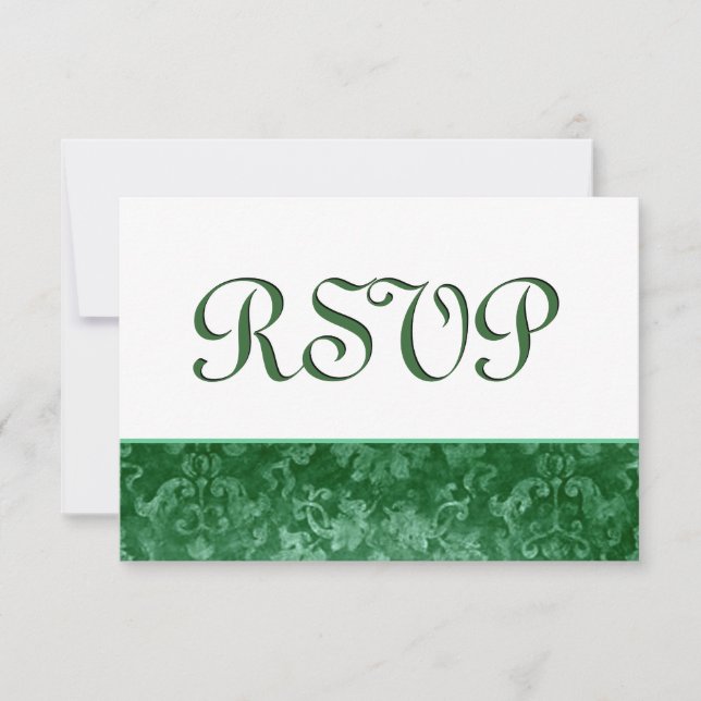Casamento tema damasco Grunge RSVP Verde (Frente)