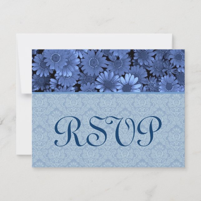 Casamento tema damasco Real Blue Daisy RSVP (Frente)