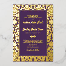 Casamento tema damasco Roxo de Folha de Ouro