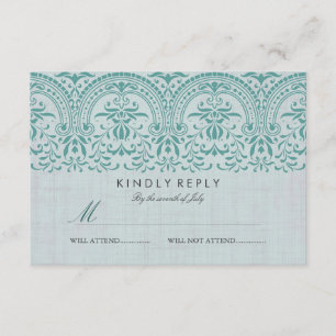 Casamento tema damasco RSVP do vintage da cerceta