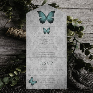 Casamento tema damasco Teal Vintage Butterfly