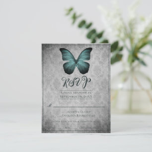 Casamento tema damasco Teal Vintage Butterfly RSVP