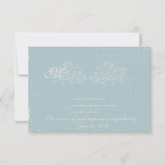 Casamento tema damasco Vintage RSVP Azul (Frente)